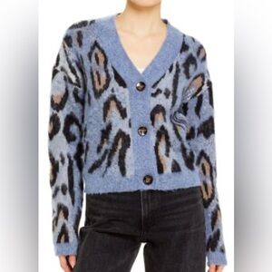 Aqua Blue Leopard Print Cardigan